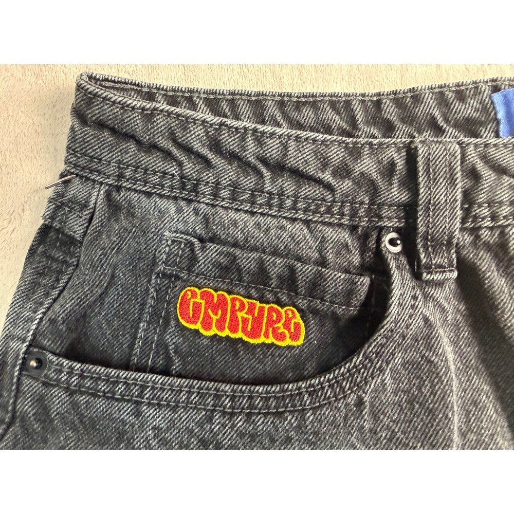 Empyre Schmutz Graffiti Spray Can Denim Shorts Great Mens 32 Black Embroidered - Picture 4 of 8